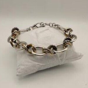 Brighton  Silver & Gold Link Statement Bracelet | Two Tone Circle  Rope Chain